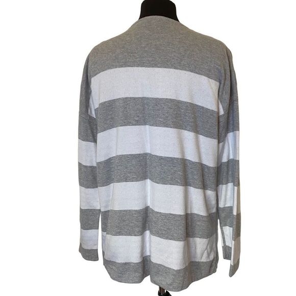 Eileen Fisher Gray and White Striped Reversible Sweater - Picture 5 of 7